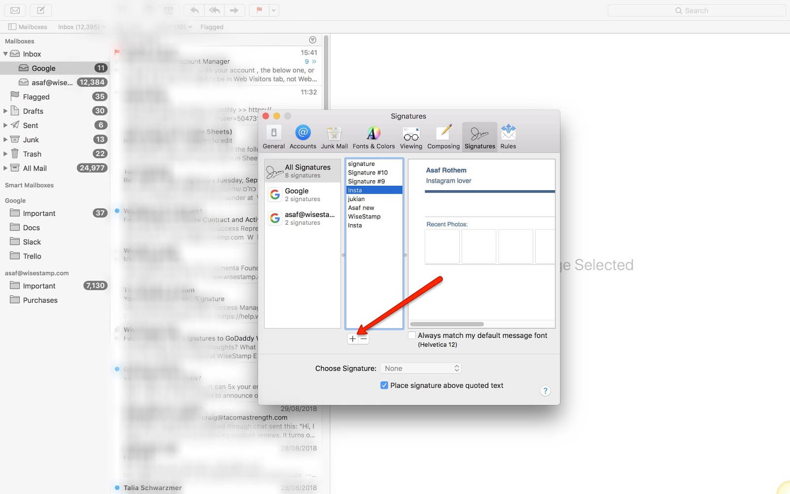 mail app for mac insert an image and link into signature